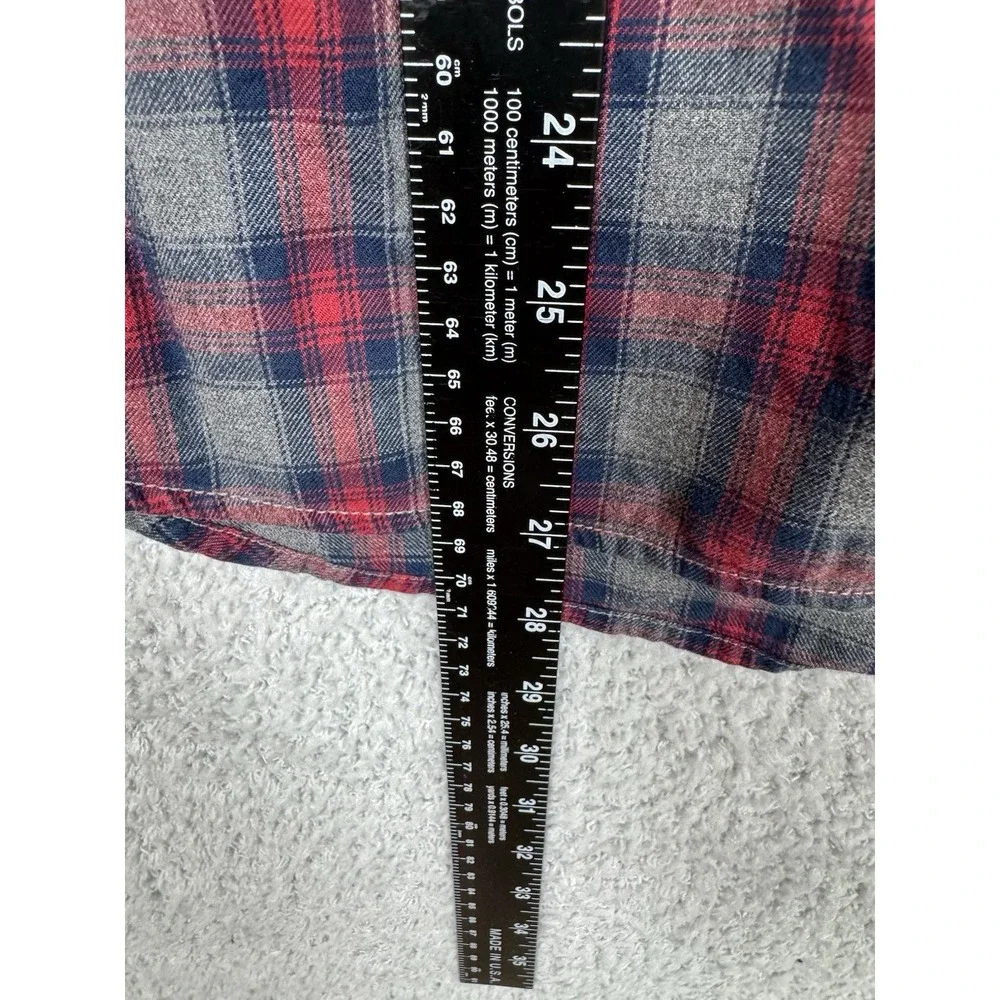 Lucky Brand Shirt XL Gray Red Plaid Pearl Snap Western Cowboy Flannel Button‎ Up